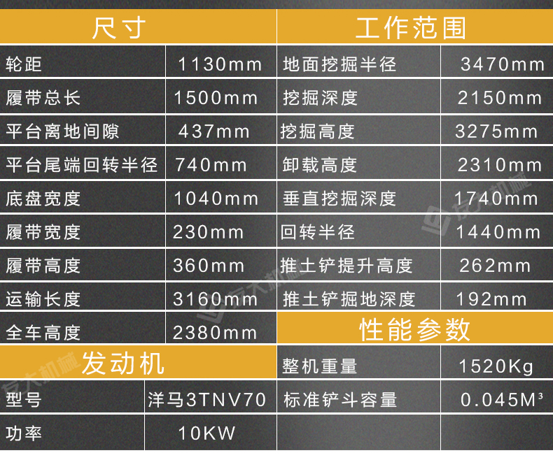 小型挖掘参数